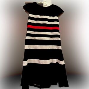 Anne Klein Women Stripe Dress Sz 12 Pink Black White Short Sleeve Fully Lined